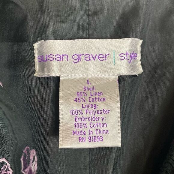 Vintage Black & Purple Floral Embroidered Belted Midi Dress - Picture 6 of 7